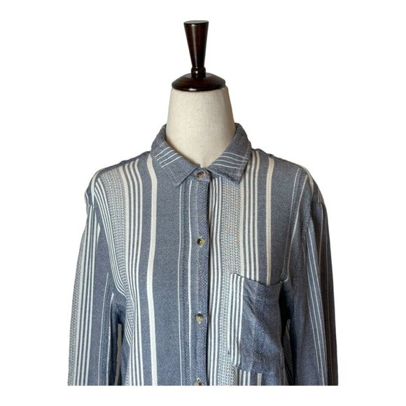 Anthropologie Maeve Shirt Women Small Blue Chatham Striped Button Down Blouse - Picture 5 of 10
